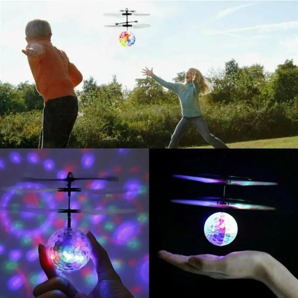 มือควบคุมเซ็นเซอร์อินฟราเรด Fly ของเล่น Light Up Induction เครื่องบิน Mini Drone ของเล่นบินคริสตัลบอล Light Up Ball Drone