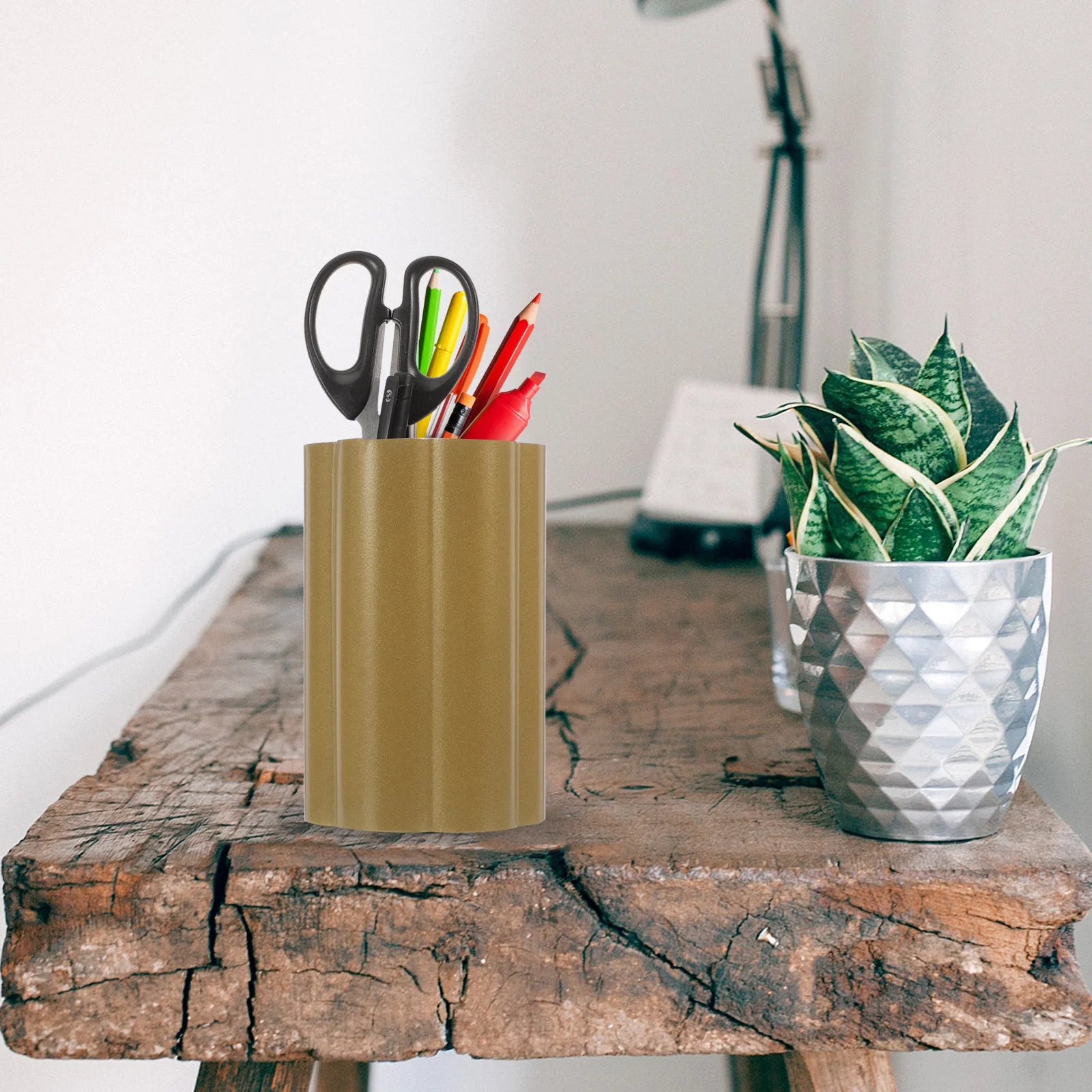 

Desktop Pen Holder Stainless Steel Modern Design for Office Home Use Holds Pens Pencils Scissors Metal Pencil Organizer Cup