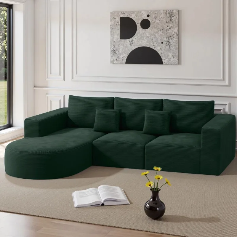 Modular retractable combination sofa L-shaped modern apartment sofa bed deep seat sponge filled fabric set