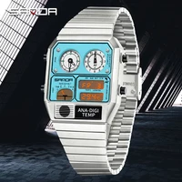 SANDA nuevo 3192 reloj electrónico cuadrado para hombre, cronómetro con termómetro LED resistente al agua para reloj electrónico para hombre