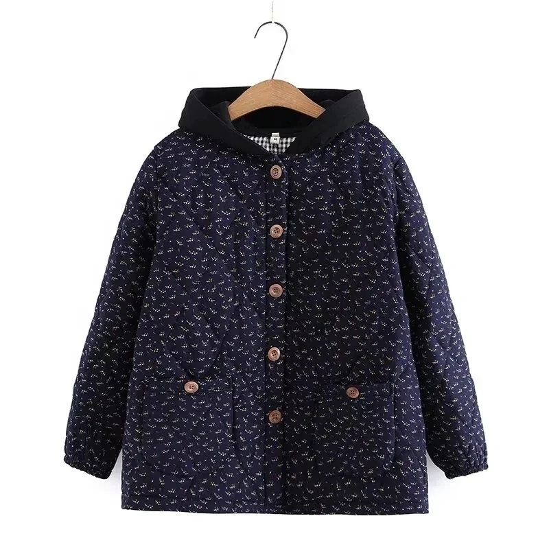 Middle-Aged Women  Flower Cotton Padded Jacket 2025 New Women Loose Warm Cotton Coat Large Size Women Winter Thicken Parkas Coat