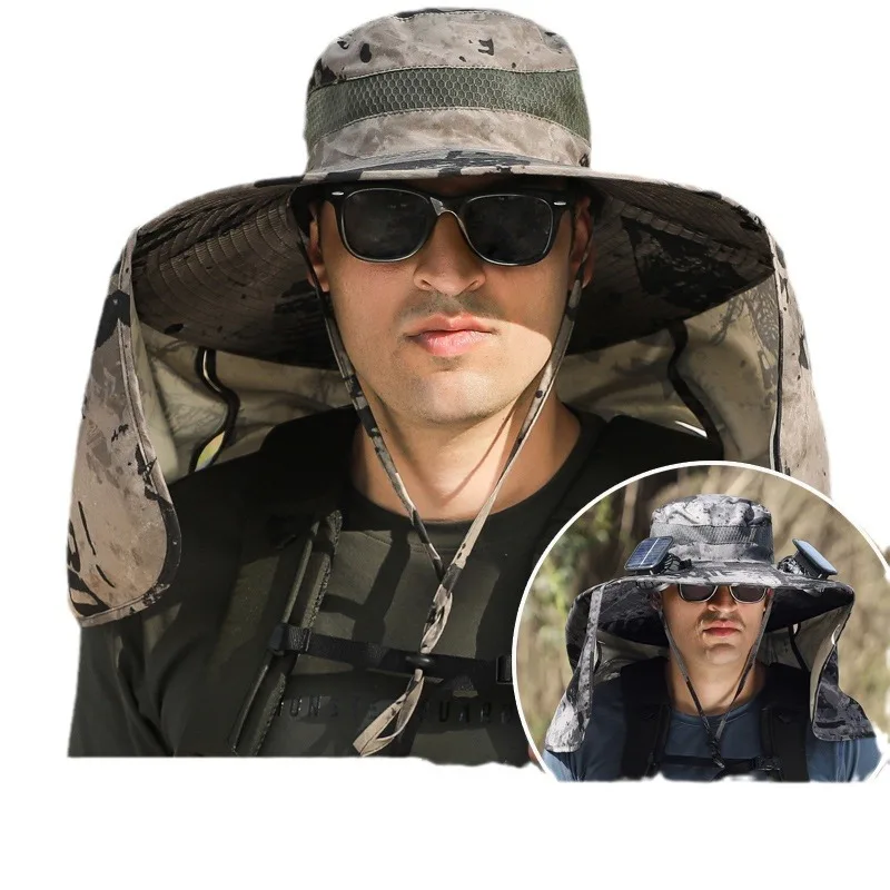 

Big Brim Sun Hat Big Head Outdoor Sun Hat Big Shawl Neck Protection Hat High Wind Power Rechargeable Solar Dual Fan Hat Fun Hats