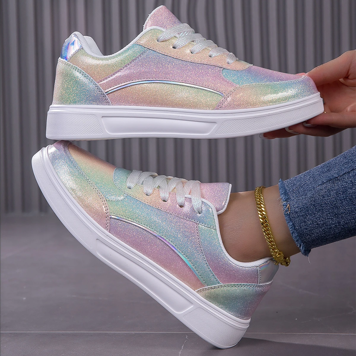 Baasploa Zapatillas informales para mujer, zapatillas de plataforma de cuero para mujer, zapatos clásicos cómodos para skateboarding, antideslizantes