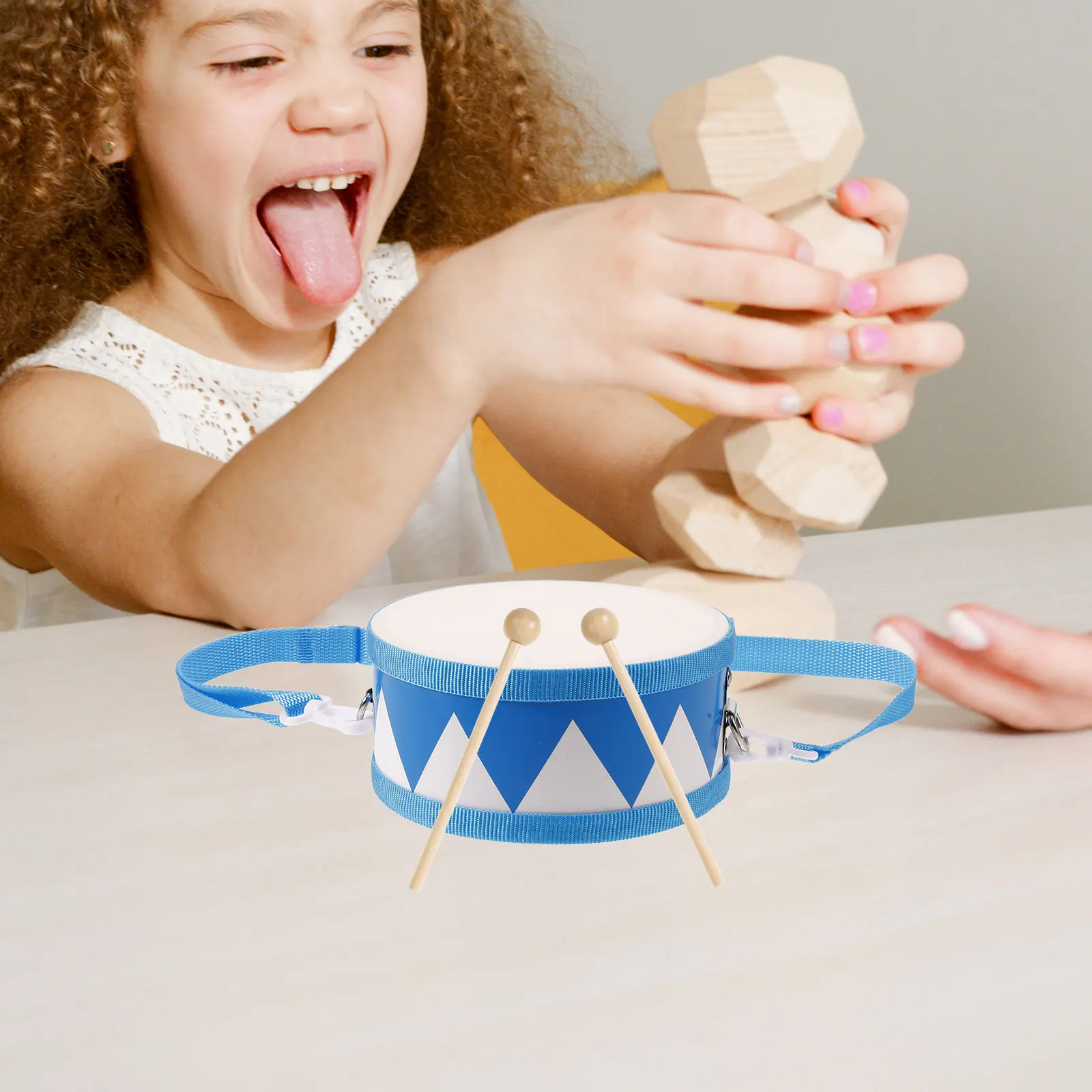 

1Set Dual Sided Toddler Drum Blue Wood Percussion Instrument Realistic Sheepskin Drum Skin for Kids Music Learning