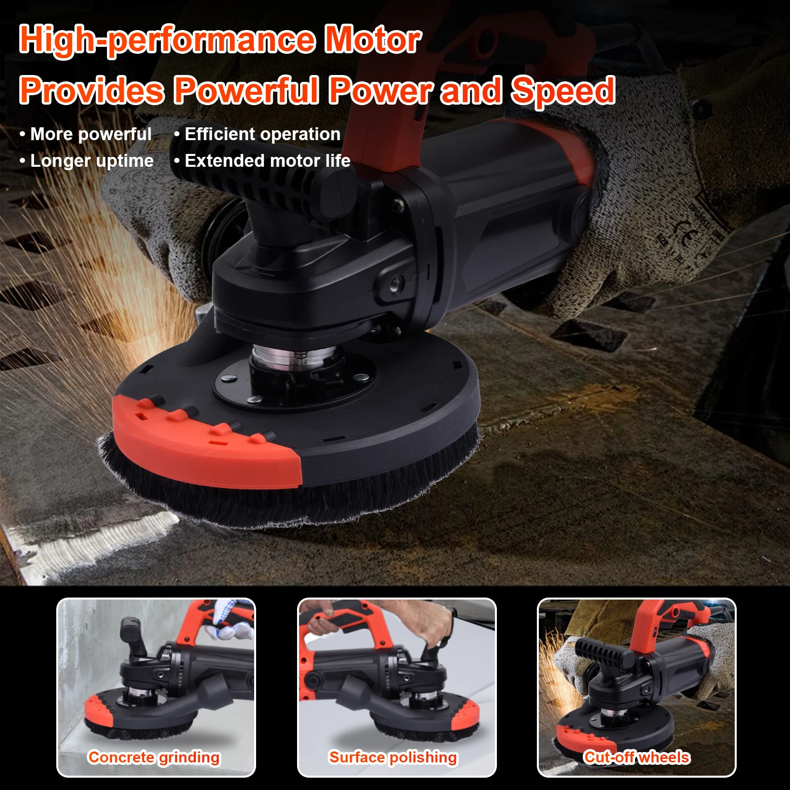 Heavy Duty Concrete Grinder 150mm Flexible Angle Grinder Kit for Wall Floor and Ceiling Sanding Double Grip Cement Sander with Disc and Dust Shroud for Polishing Surface Preparation and Coating Removal