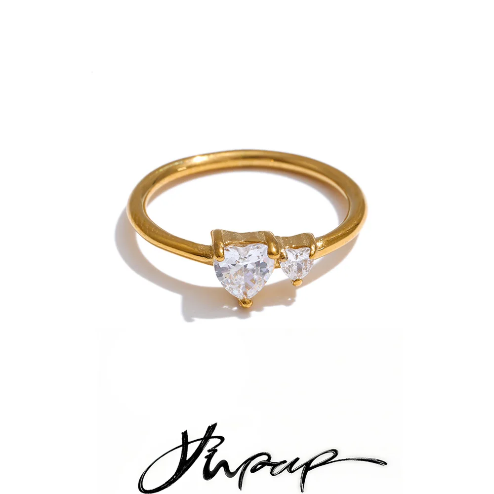Yhpup Size 6789 Stainless Steel Heart Cubic Zirconia Ring Tarnish Resistant Metal Bling Fashion Chic Finger Jewelry