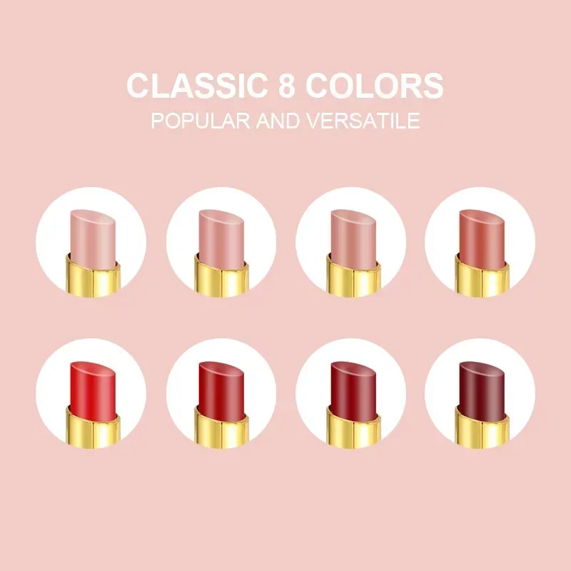 Nuevo juego de lápiz labial 2 en 1 de 8 colores, textura de terciopelo mate, nutre duradero, resistente al agua, lápiz labial de doble cabeza, cosméticos