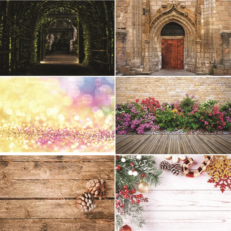 Art Fabric Custom  Photography Backdrops Prop Flower Christmas and wood Planks  theme Photo Studio Background DR-01