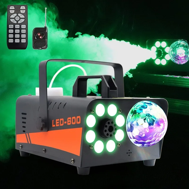 LED Stage Fogger with Remote Control 600W Magic Ball Fogger Portable Home Dance Party Halloween Fogger Stage DISCO Spray Machine