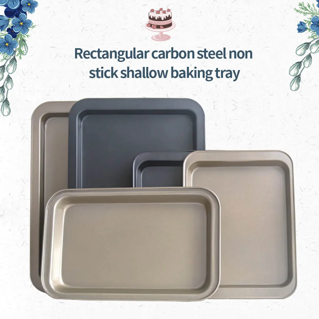 Rectangle Baking Pan Biscuit Oven Tray Coating Large Black/Gold Bakeware Deformation-resistant Plate Gold 33*23cm