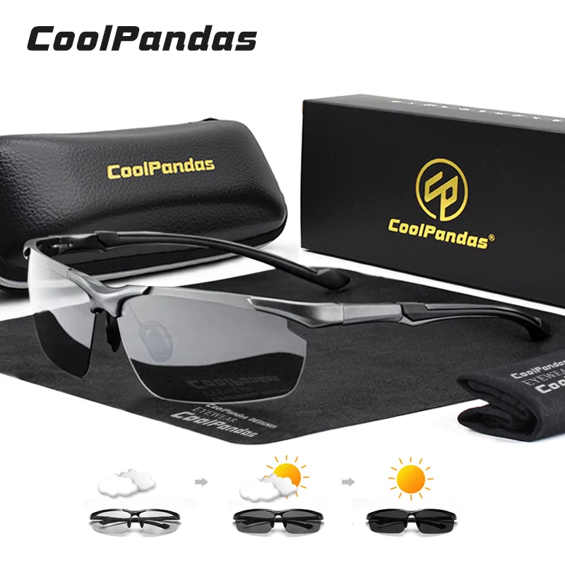 CoolPandas Aluminum Design Square Sunglasses Men Polarized Photochromic Glasses Women Anti-Glare Chameleon Goggle Trendy Shades