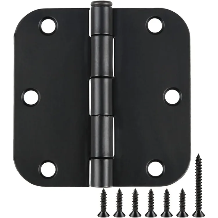 48 Pack Rounded Matte Black Door Hinges 3.5 Inch 5/8