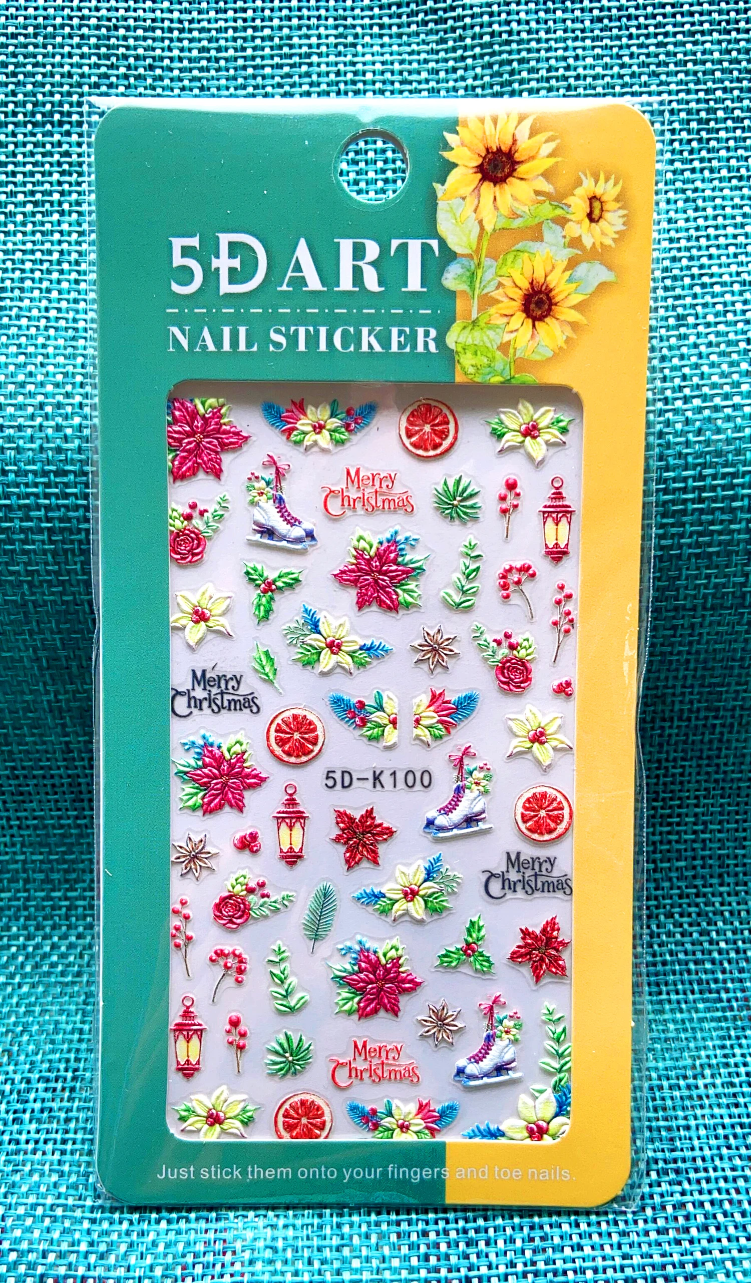 1Sheet 5D Christmas Embossed Nail Art Stickers Winter Cartoon Santa Claus/Tree/Snowflake/Elk Design Sticker DIY Manicure Decals