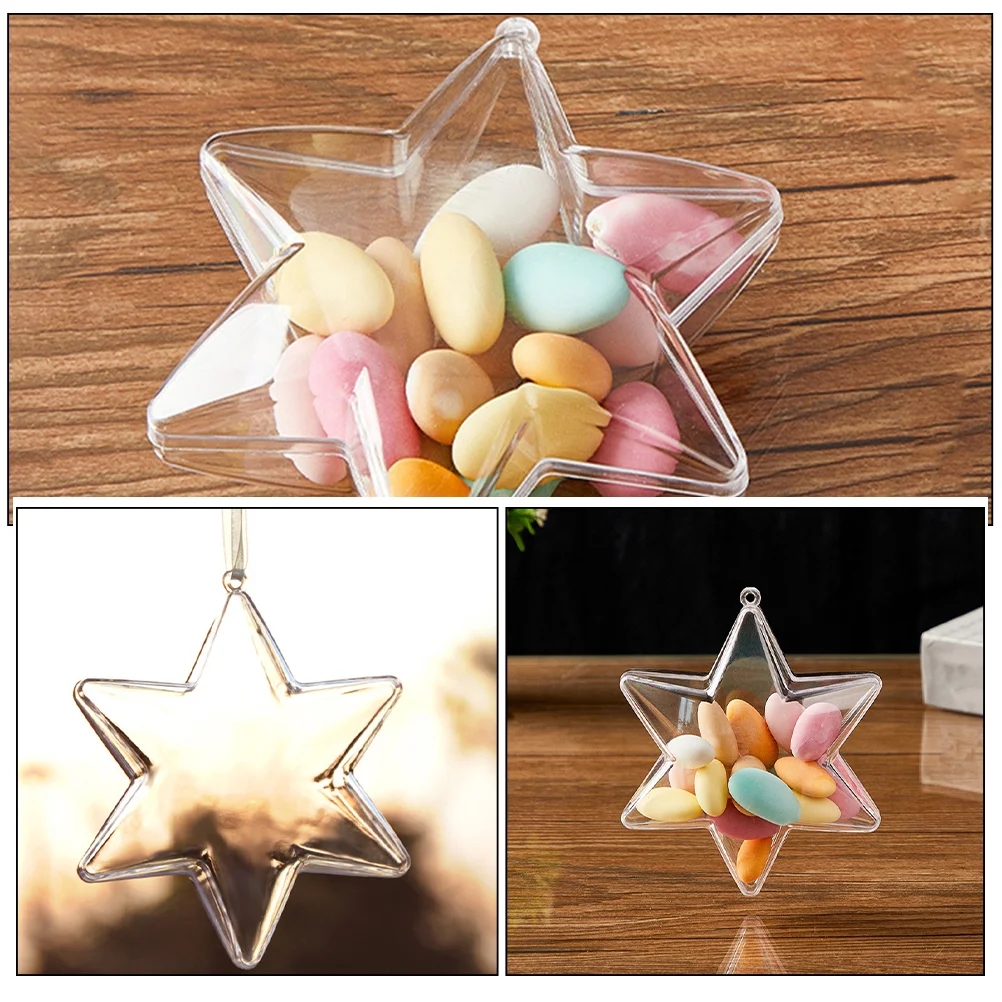 6 Pcs Hexagonal Star Decorative Box Clear Balls Large Ornaments Fillable Transparent Acrylic Small