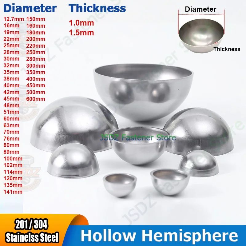 

1-20pcs Hollow Hemisphere OD 12.7-600mm 304/201 Stainless Steel Semisphere Mirror Polishing Decoration Sealing Plug Half Balls
