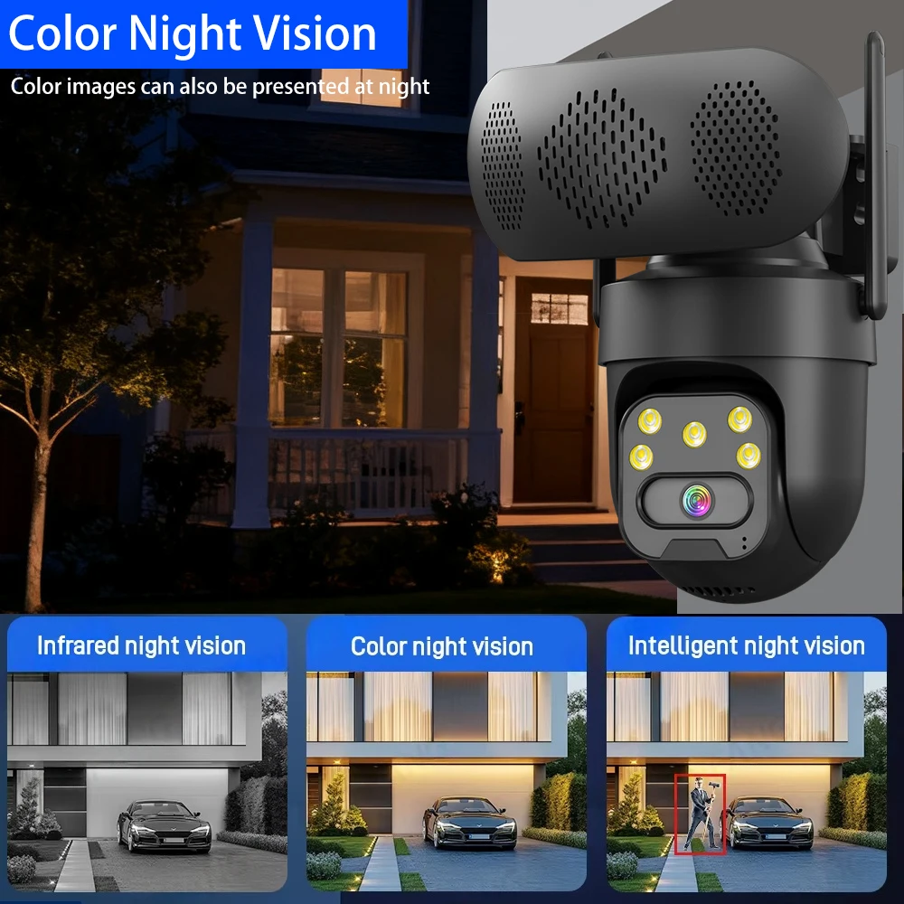 5MP ICSee WiFi IP Camera Bluetooth Loud Speaker Music Player Outdoor Wireless Security PTZ Camera Human Detection Auto Tracking