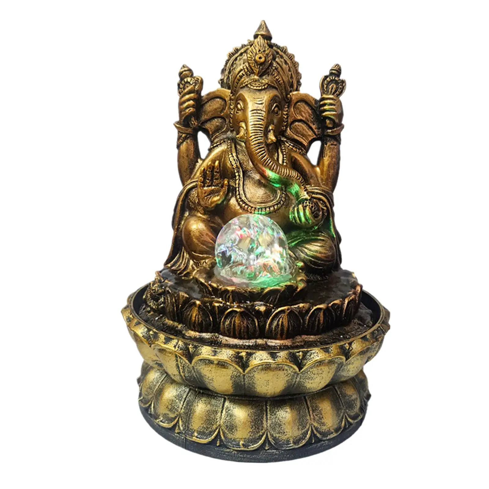 Elephant Buddha Statue Resin Tabletop Fountain 110V Adapter with Rolling Ball Handmade Multifunctional Table Ornament 21x30cm