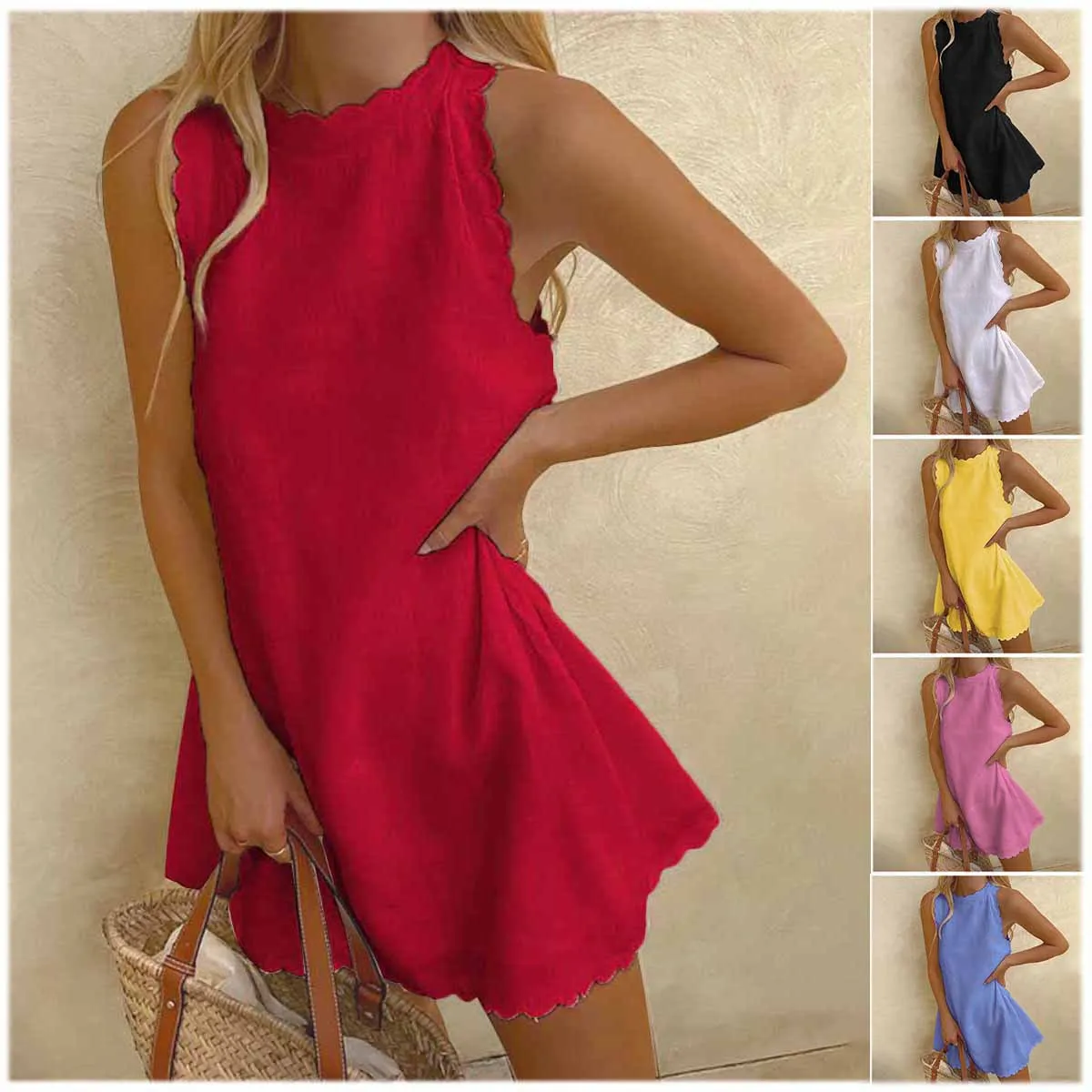 

Summer Ladies Cotton Linen Sleeveless Dress Fashion Women Sexy Short Dresses Femme Casual Vintage Elegant Streetwear