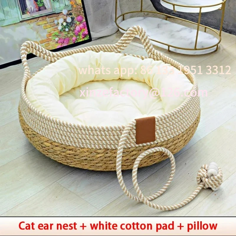 

Customizable Summer Cat Bed Woven Removable Upholstery Sleeping House Cat Scratch Floor Rattan Wear-resistant