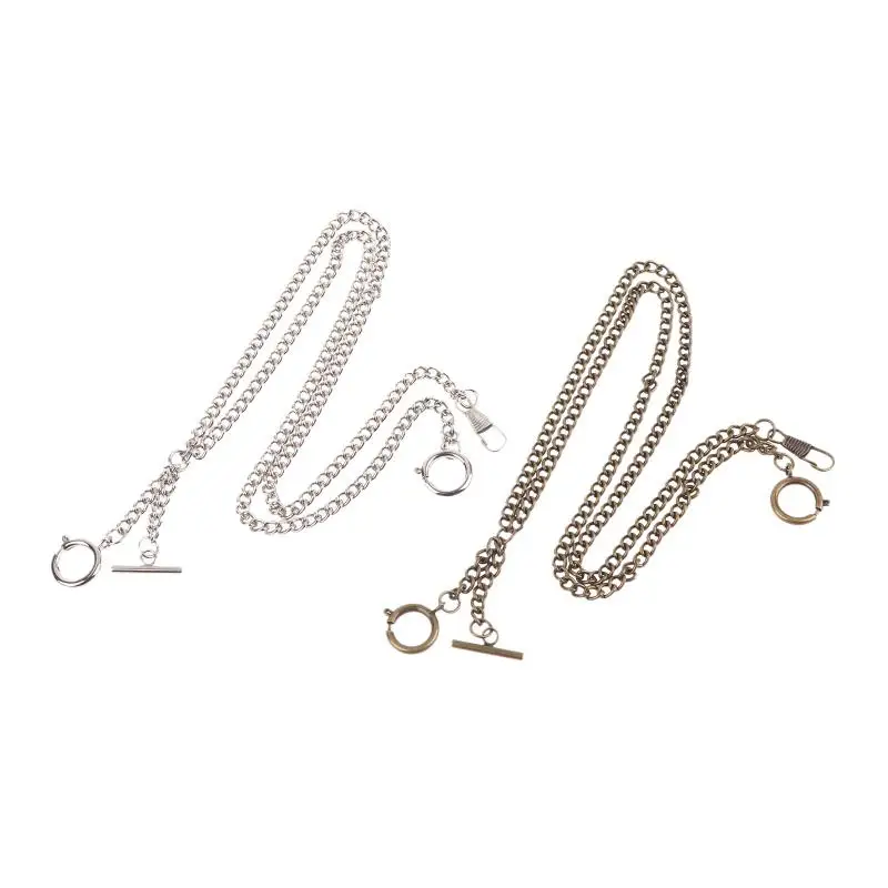 Double Chain Pocket Watch Chain Curb Link Chain Clip Pocket Chain For Men And Women For Christmas And Father's Day Gift