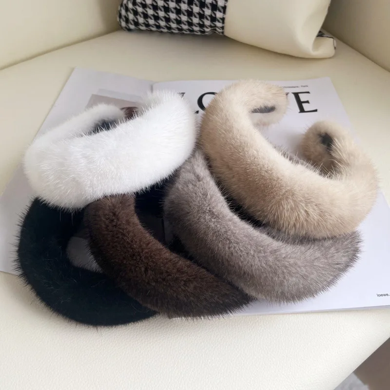 Real Mink Fur Headband Natural Fur Hairband For Women Fashion Fur Headwear High Quality Fur Hair Band Lady Hair Hoop Furry Gift