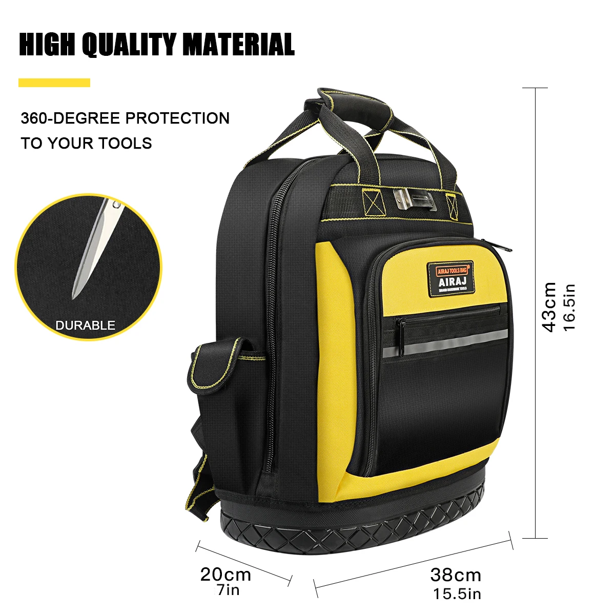 AIRAJ Tool Backpack Multiple Pockets Large Capacity Rubber Base Wear-Resistant and Durable Multifunctional Tool Storage Backpack