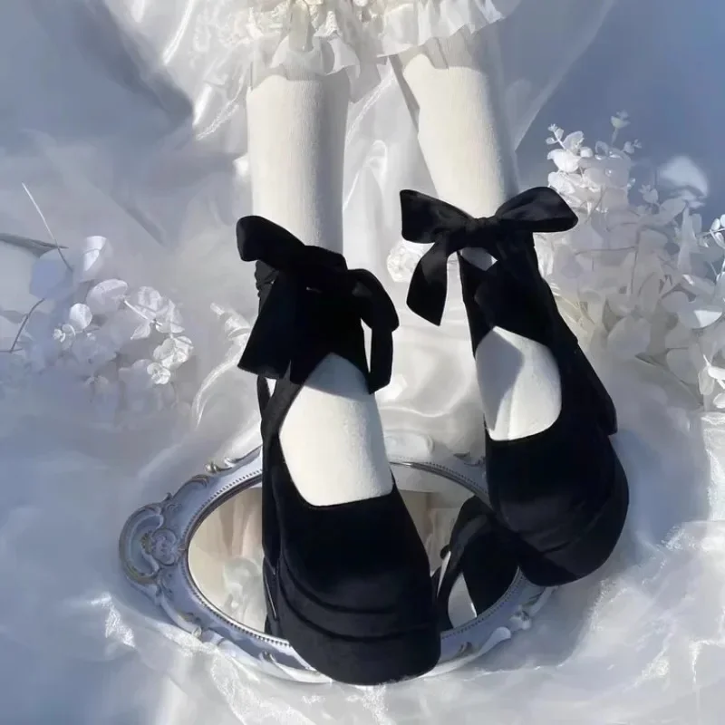 Luxury Shoes Fashion Designer Platform Women Mary Jane Cross Strap Thick Heel Ladies College Style Dress Pumps Shoe