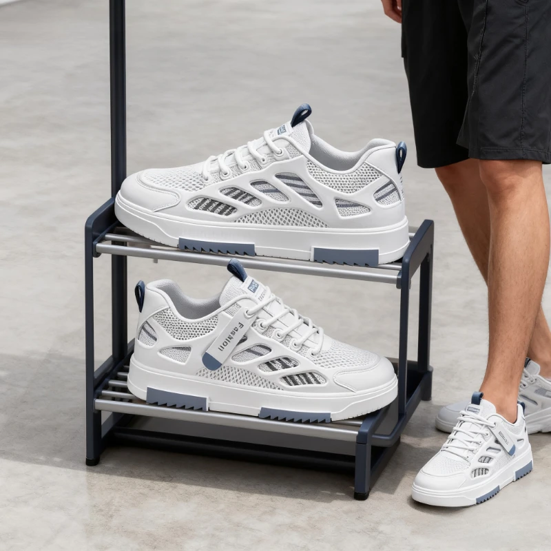 

Men's Summer Low Top Breathable Mesh Sneakers Soft Bottom Casual Shoes Sporty Trendy White Color Round Toe Rubber Outsole