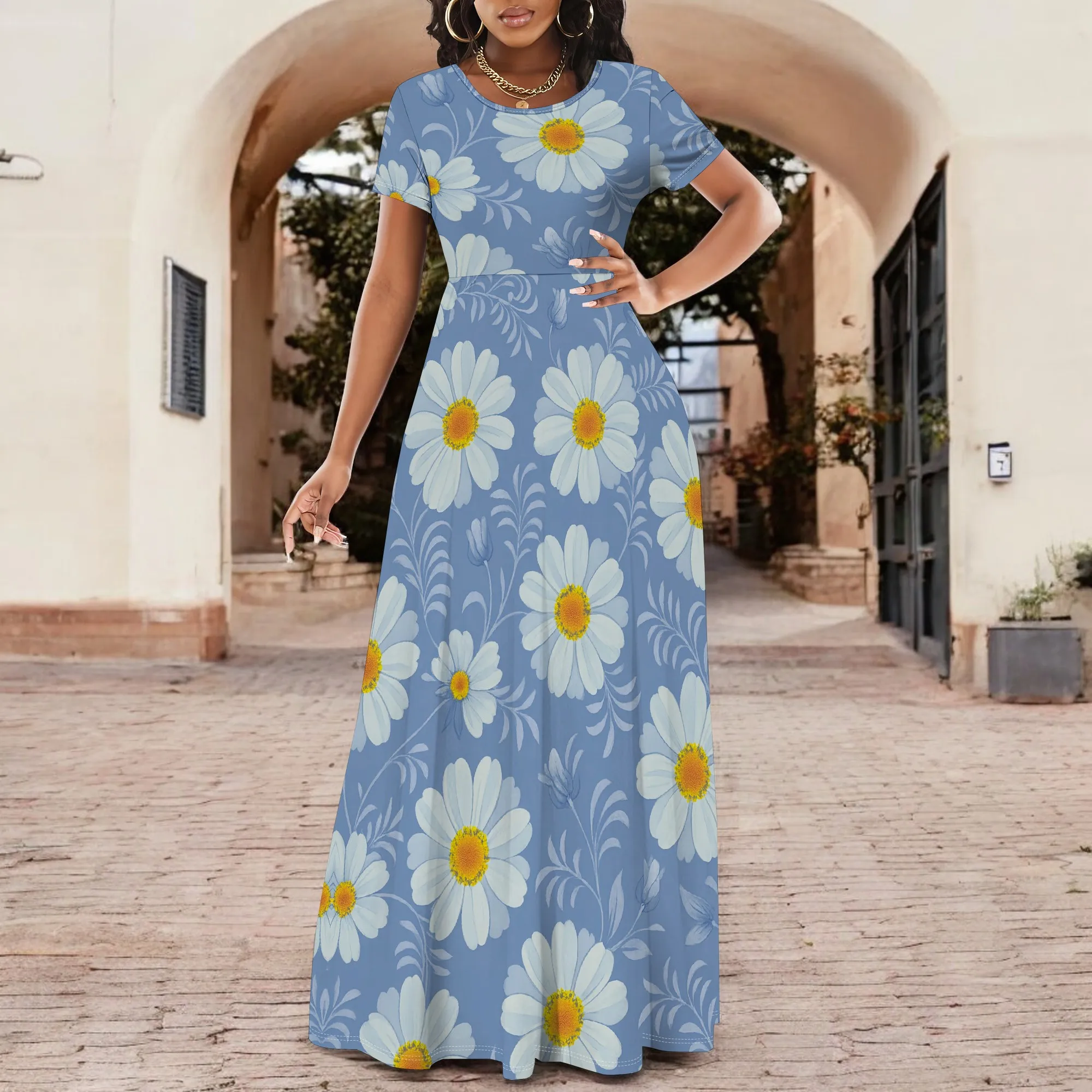 

"Floral Maxi Dress for Women – Daisy Print, Casual Summer Day Out, S-3XL"