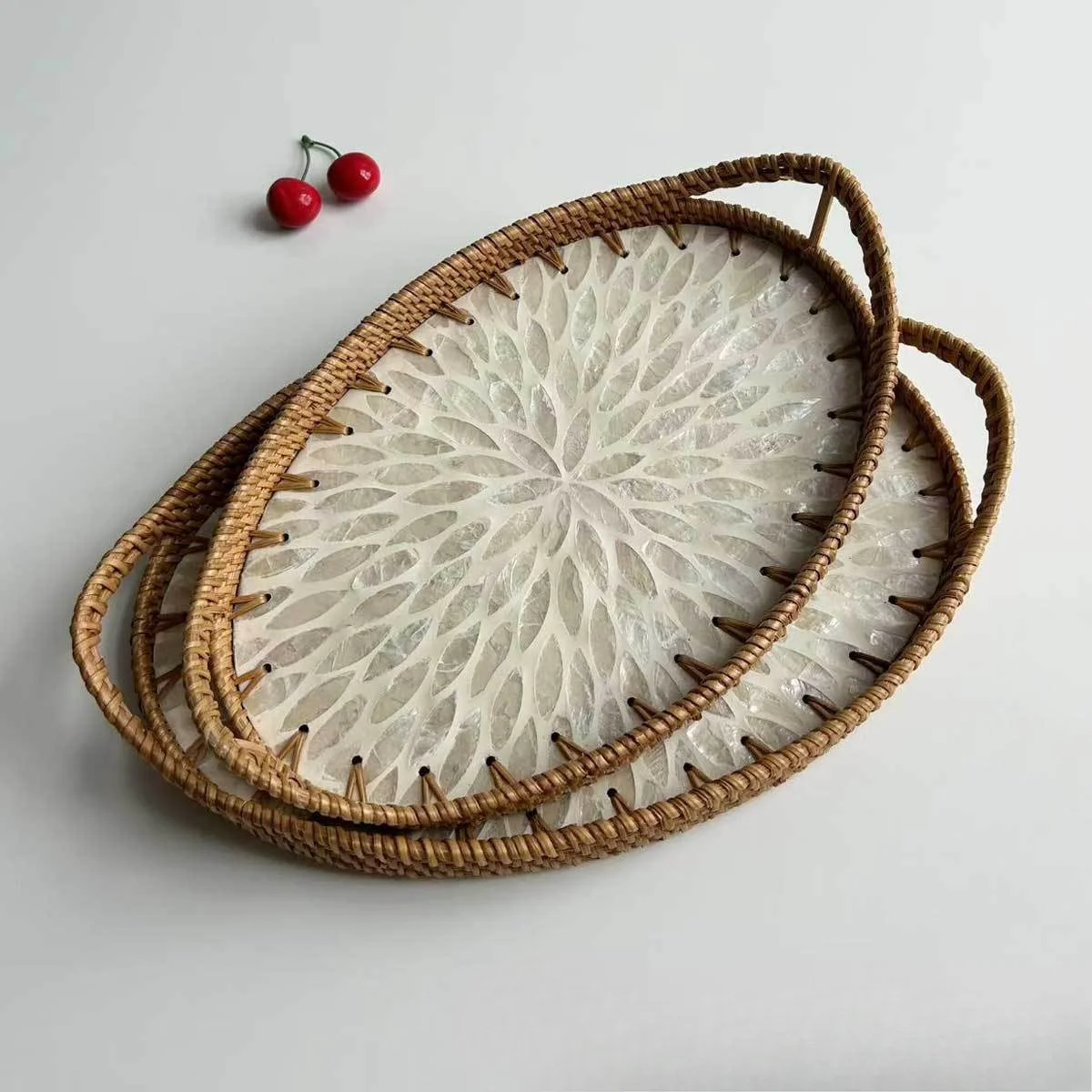 Rattan Shell Tray Living Room Modern Coffee Table Fruit Snack Bread Serving Tray Storage Basket Home Decor Gift Ornament