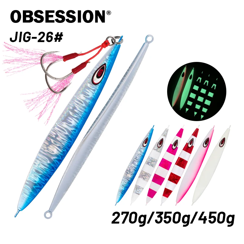 OBSESSION J26 Metal Slow Jigging Lure 270g 350g 450g  Winter Ice Swimbait Saltwater Laser Luminous Surface Fishing Lures Pesca