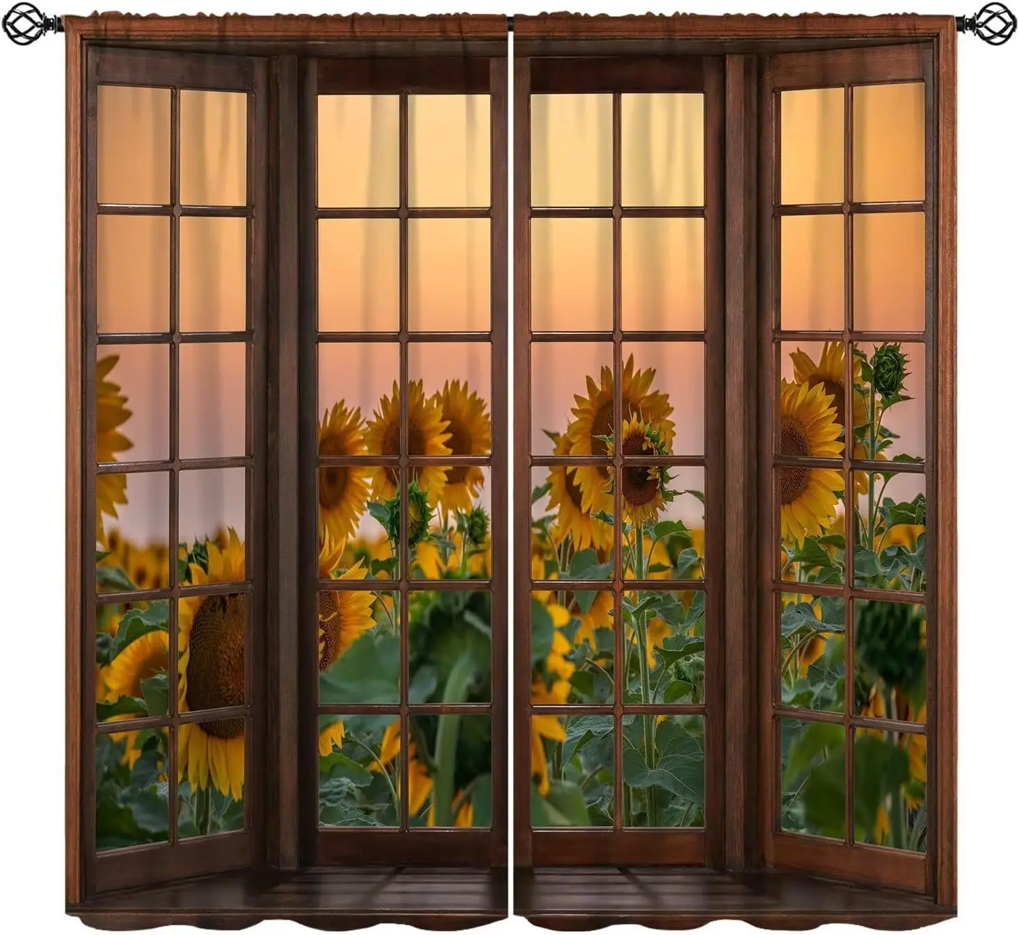Premium Polyester Sunflower Print Curtains Decorative Window Panel Set Living Room Home Decor Floral Screen Shade Indoor Cottage