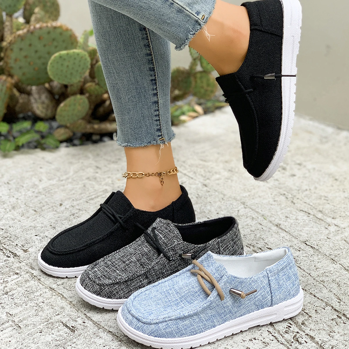Modische Damen-Schnürschuhe, bequeme Damen-Canvas-Schuhe, Damen-Slip-On-Mode-Flachloafer, Zapatos De Mujer