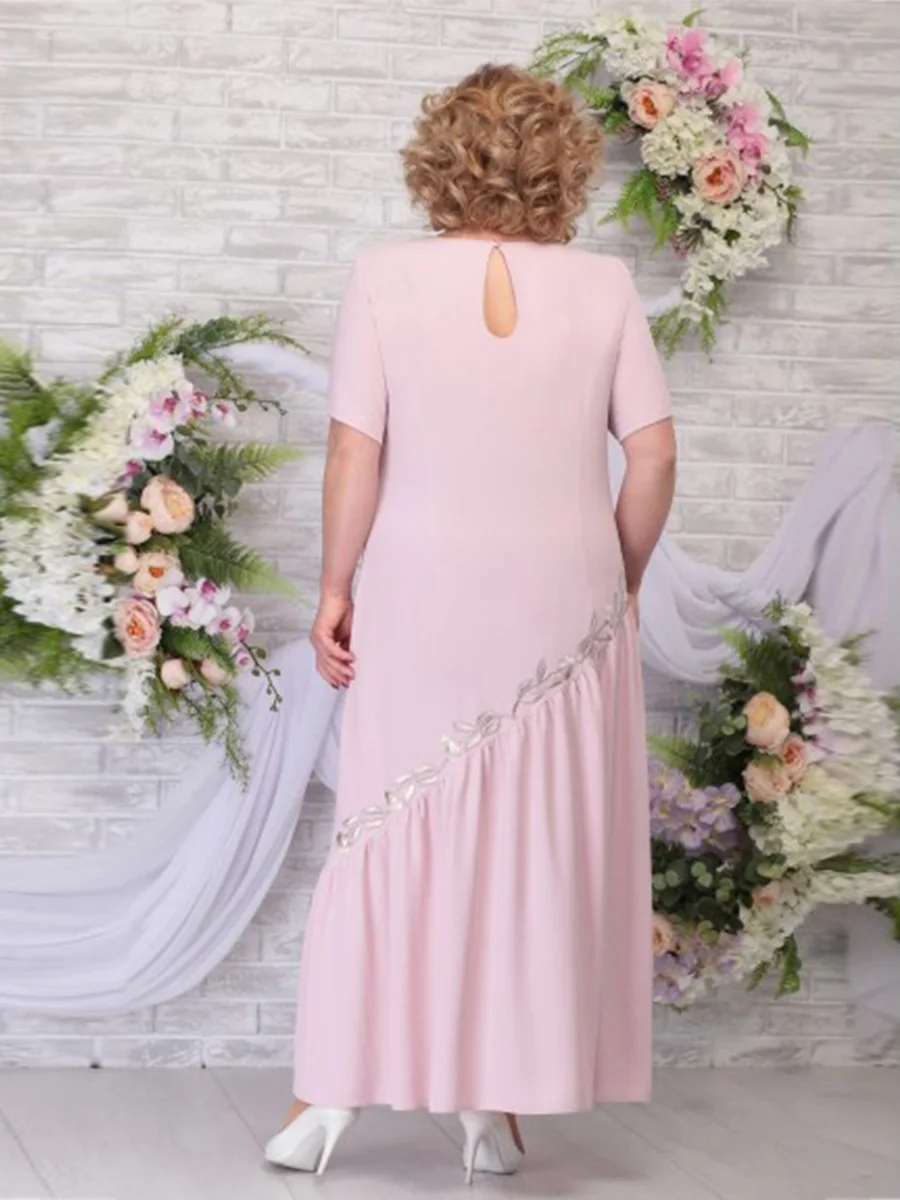 Elegant Mother of the Bride Dresses Plus Size A-line O-neck Women Long Wedding Guest Dress Appliques Ruching فستان حفلات الزفاف