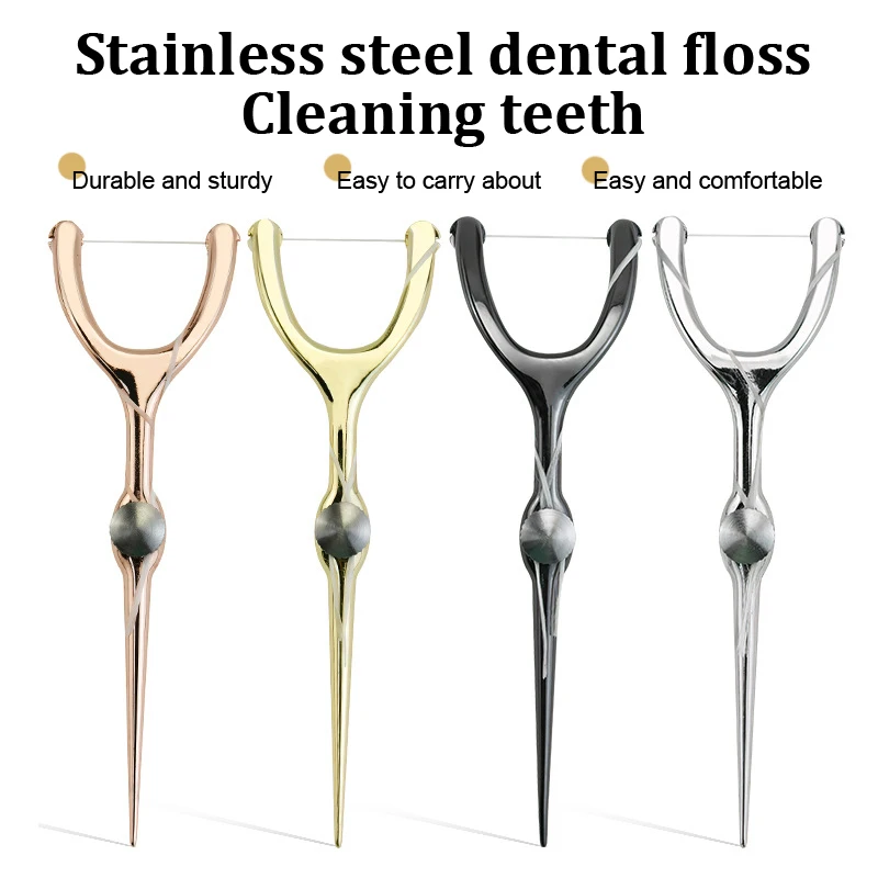 

Stainless Steel Toothpicks Handle Tooth Flossing Reusable Toothpicks Portable Toothpick Floss Teeth Cleaner Oral Cleaning Tools