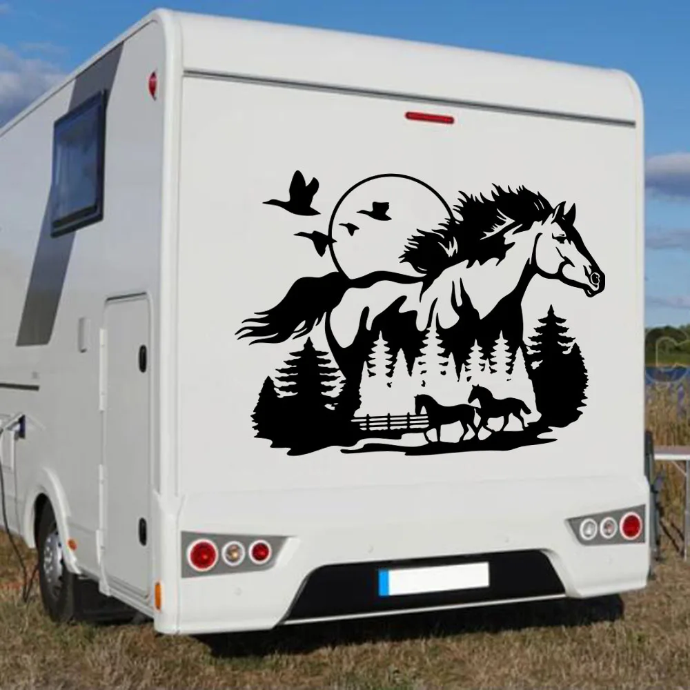 Large Running Wild Horse Car Truck Camping Rv Sticker Decal Wildlife Farmhouse Animal Motorhome Caravan Vinyl Decor