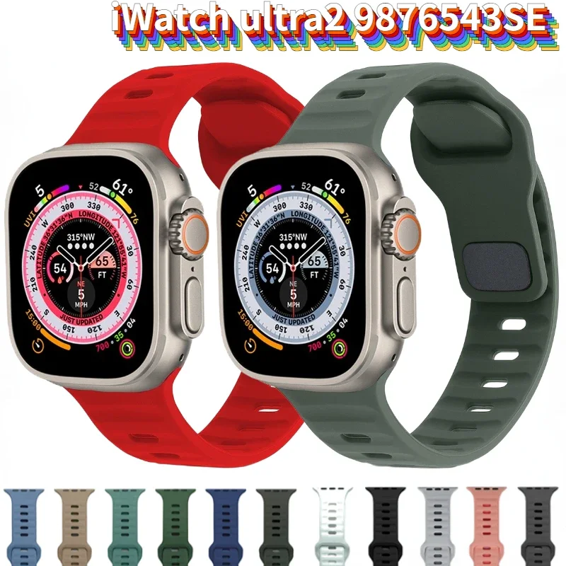 Silicone Strap for Apple Watch Band Ultra2 49mm 9 8 7 45mm 41mm Sport Bracelet Correa IWatch 6 5 4 3 SE 44mm 40mm 42mm 38mm Belt