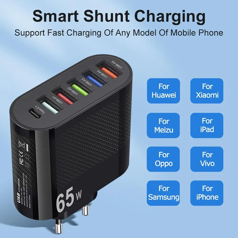 6 Ports USB Adapter for Most Smartphones and Other Digital Products US/EU/EU Adapter Plugs Charger