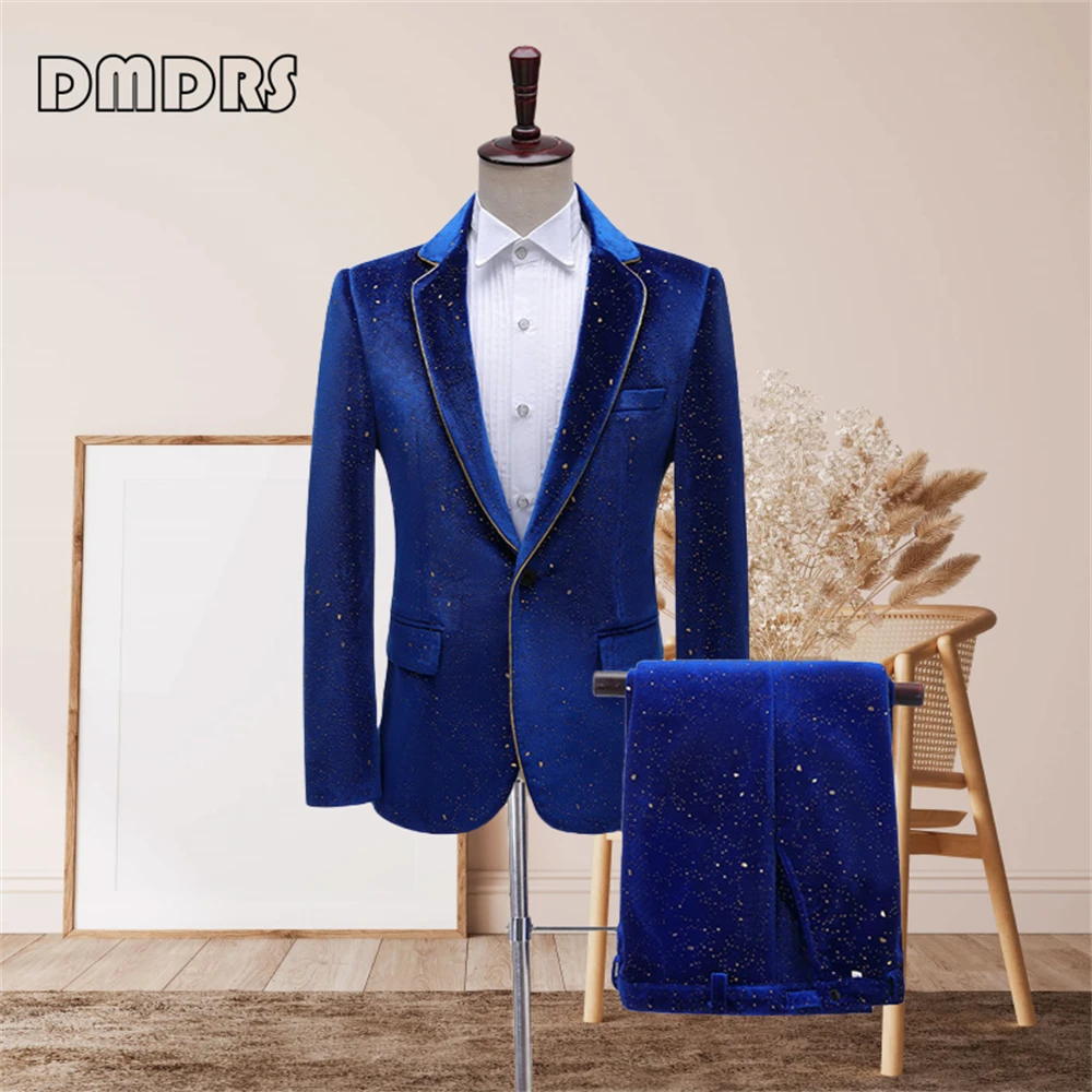 

Film Studio Men's Stage Performance Dress Flat Velvet Gold Stamped Prom Suit Set Singer Master Performance Colorful