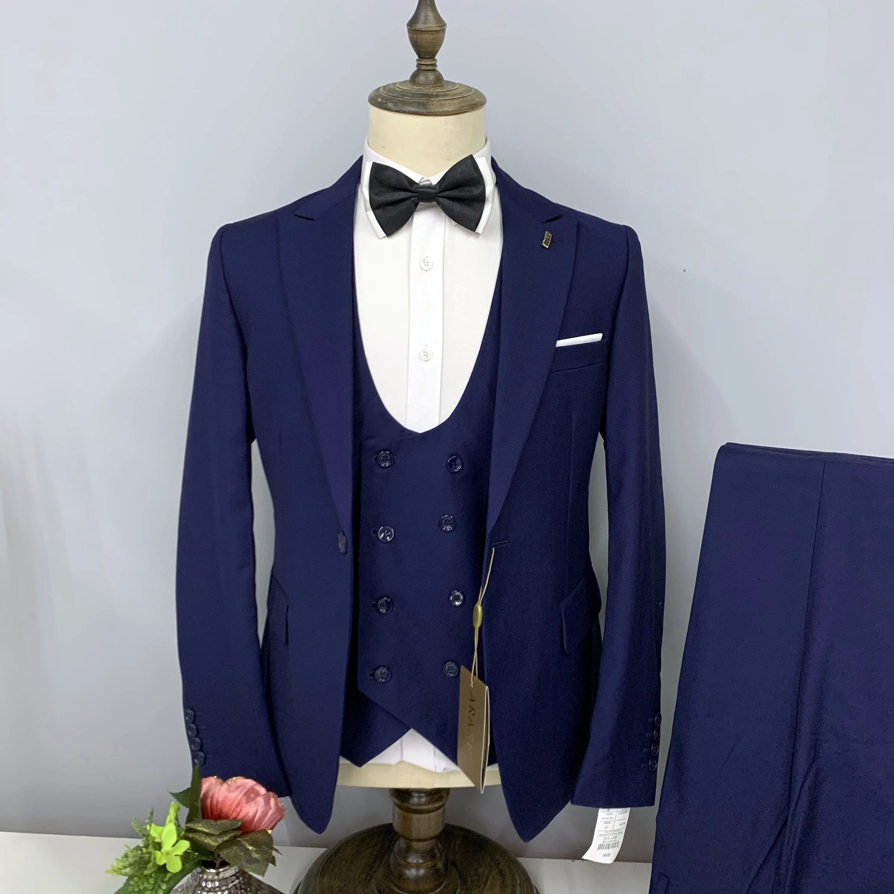 Men's Suits 3 Pcs Set Jacket  Pants Vest New Popular Royal Blue Formal Wedding Slim Fit  High End Linen Groom Tuxedo