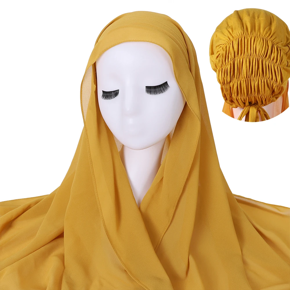 Instant Hijabs Chiffon Hijab Scarf With Tie Jersey Caps Bonnet Brand Design Muslim Scarf Ready To Wear