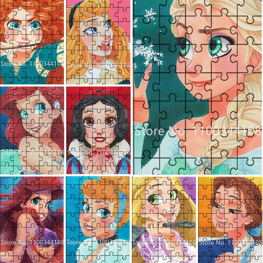 35 Pieces Cartoon Disney Princess Puzzle Anna Snow White Alice Jigsaw Puzzles for Kids Educational Toys Handmade Gifts