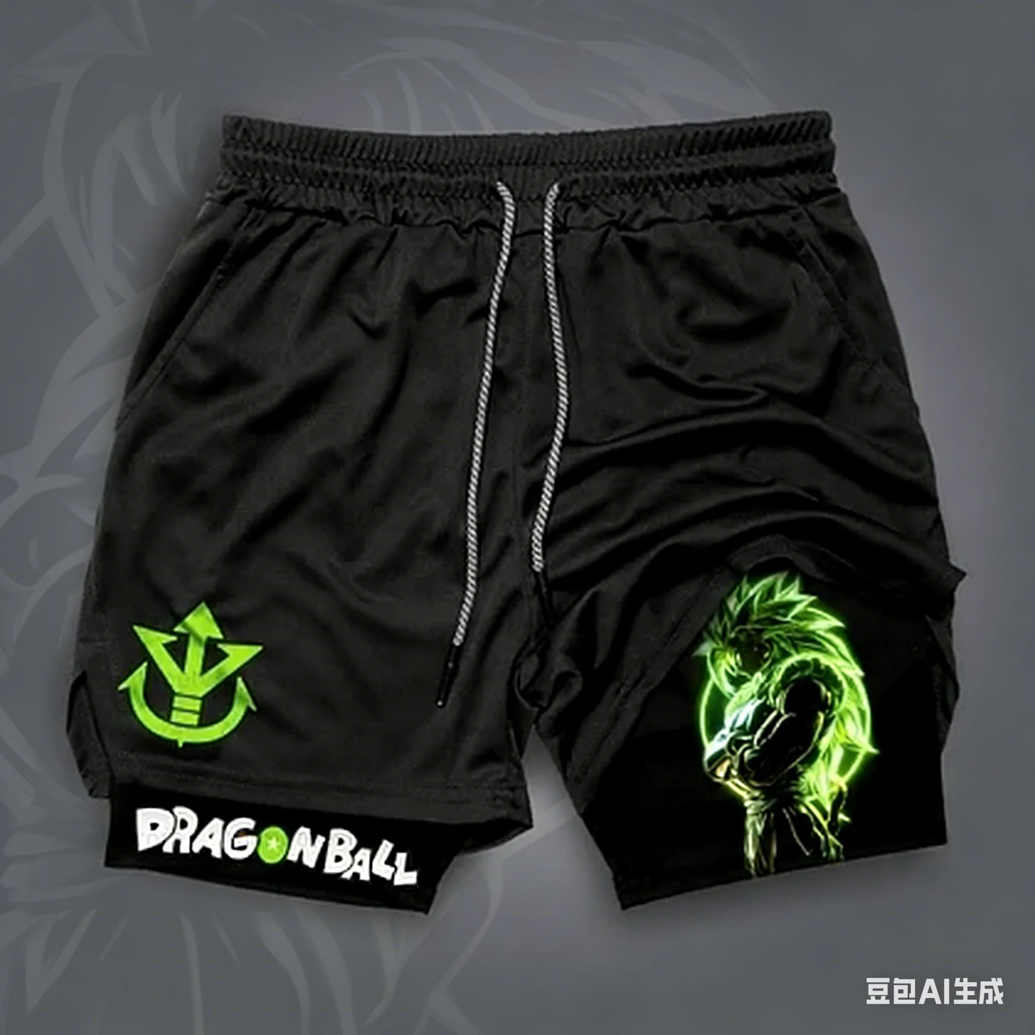 2026 Summer Dragon Ball Super Saiyan Blue Goku & "Go" Kanji 2-in-1 Gym Shorts Oversized Breathable  Fitness Retro Streetwear Uni view 4