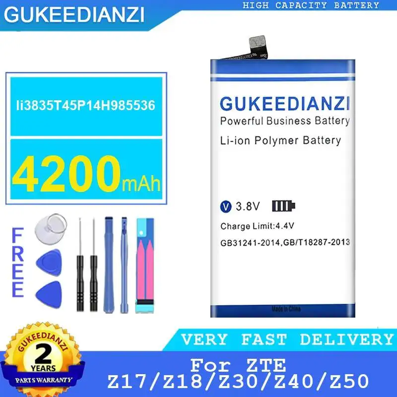 

li3835T45P14H985536 For Zte Z17 Z18 Z30 Z40 Z50 Safe 4200mAh Mobile Phone Battery High Performance
