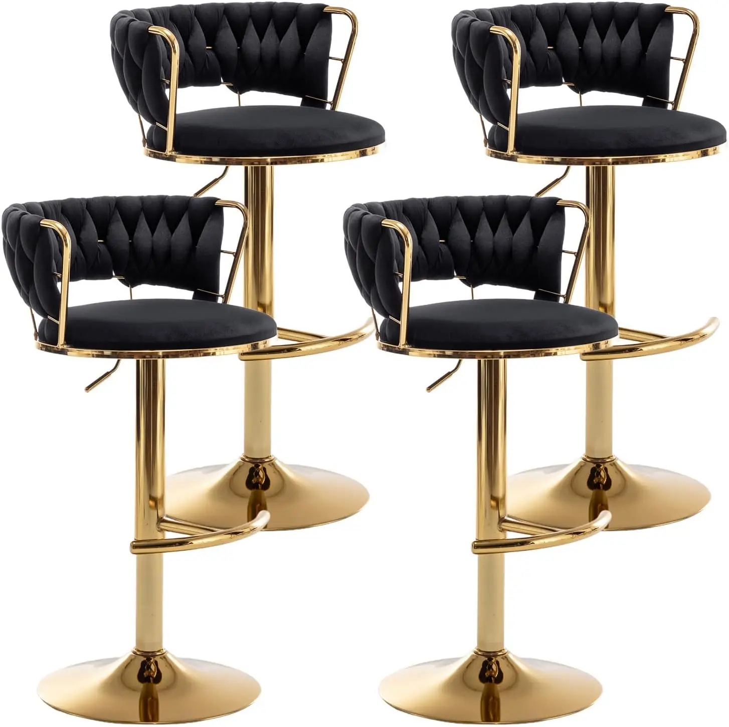 Gold Velvet Bar Stools Set of 4, Counter Height Bar Stools with Low Back, Swivel  Stool for Kitchen Island,  Pub