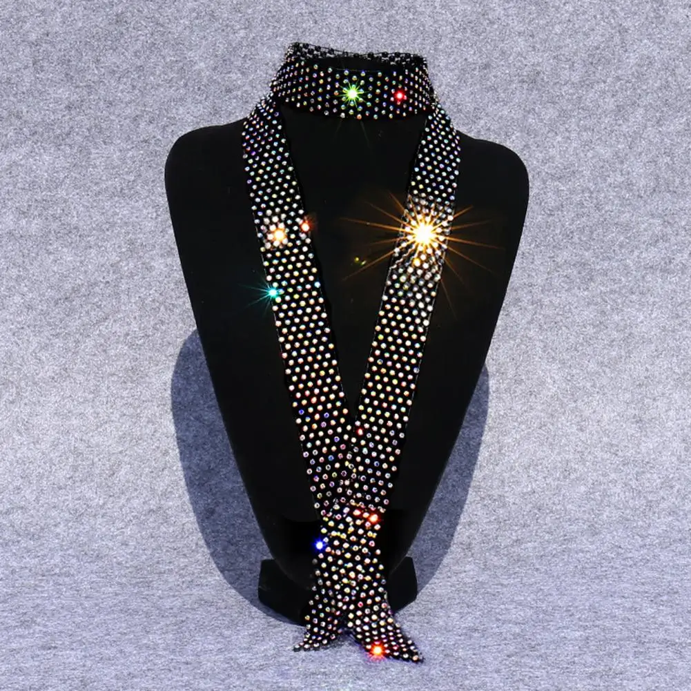 Dazzling Rhinestone Necktie 130cm Tie Exaggerated Rhinestones Temperament Necklace Modern City Trend Necklace Chic Lady Necktie