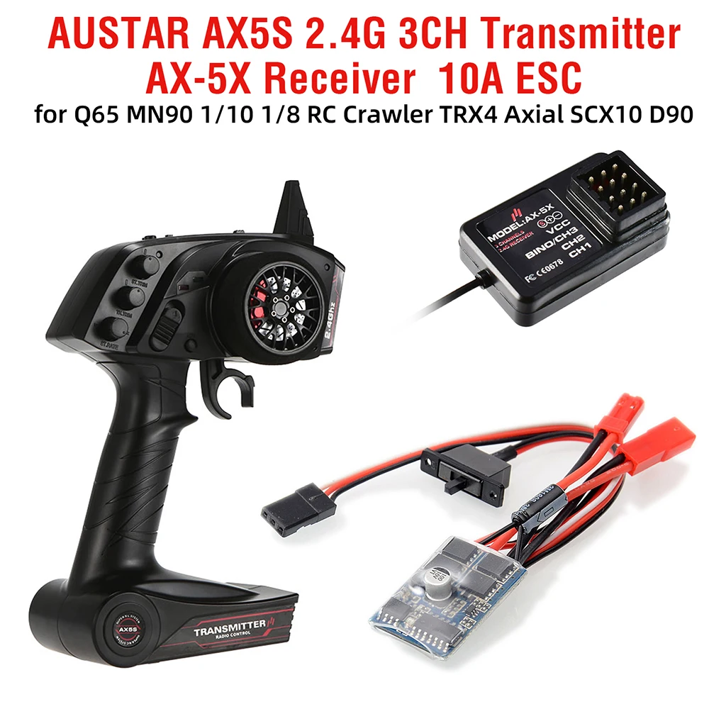 AUSTAR RC Transmitter and Receiver 2.4G 3CH 4CH 6CH Universal RC Controller and Receiver Kit for 1/10 1/8 Crawler MN90 D12 TRX4