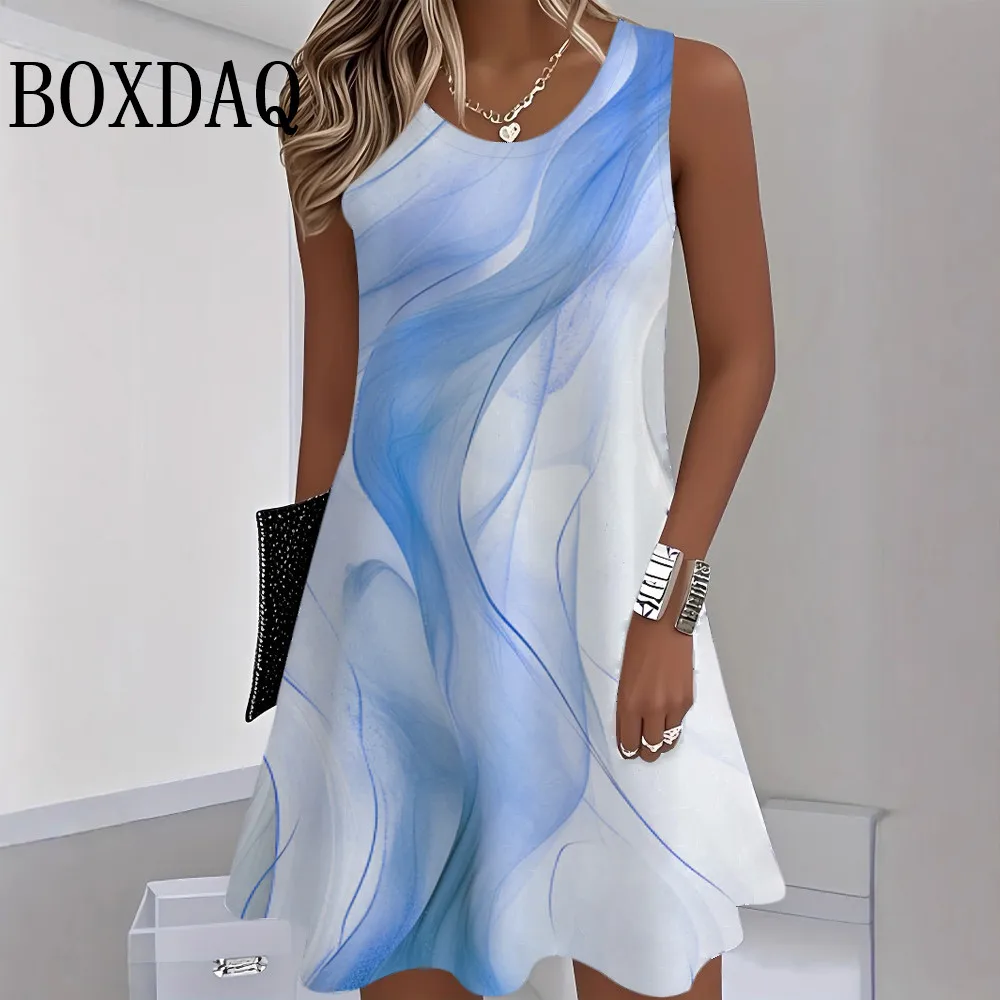 

Женское повседневное летнее свободное платье трапециевидной формы, модное короткое платье в полоску с принтом тай-дай, пляжный жилет без рукавов, сарафан для отпуска