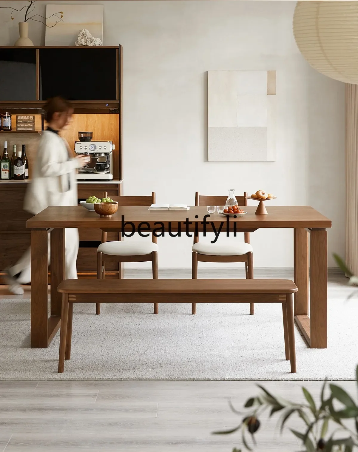 

Solid wood dining table thickened black walnut home Nordic small apartment workbench rectangular large board table07