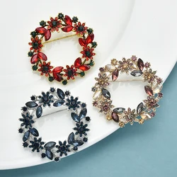 Wuli&baby Red Sparkling Round Flower garland Brooch Pin Jewelry Accessory